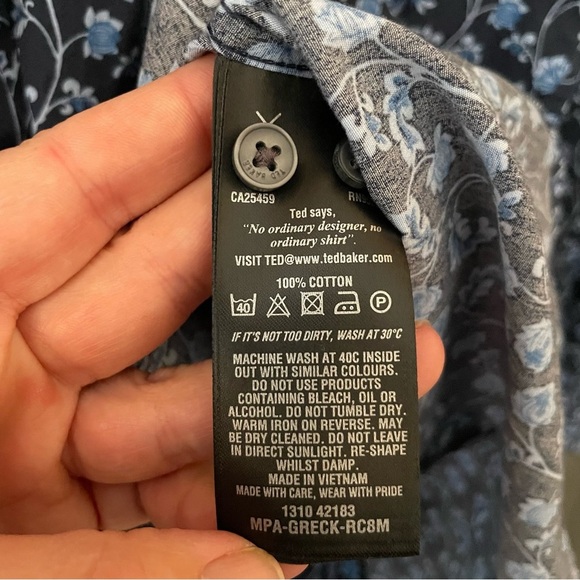 Ted Baker Endurance Blue Floral Button Up Contrasting Cuffs - Picture 4 of 7